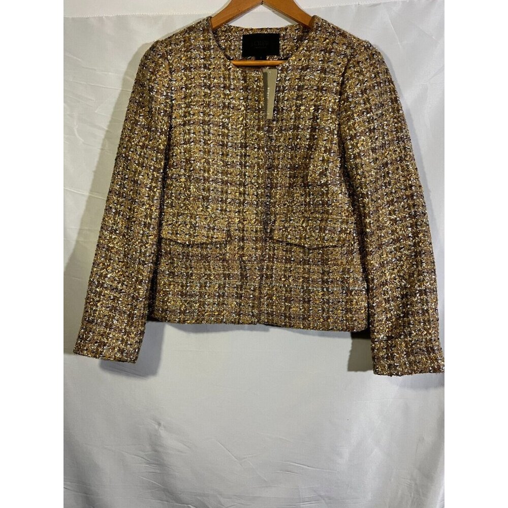 J Crew Jacket Woman 4 Gold Brown Metallic Wool Blend Tweed Blazer E9
